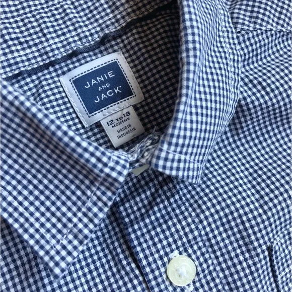 EUC Janie and Jack Baby Boy Collared Button Down Shirt-Blue and White Gingham - Picture 4 of 5